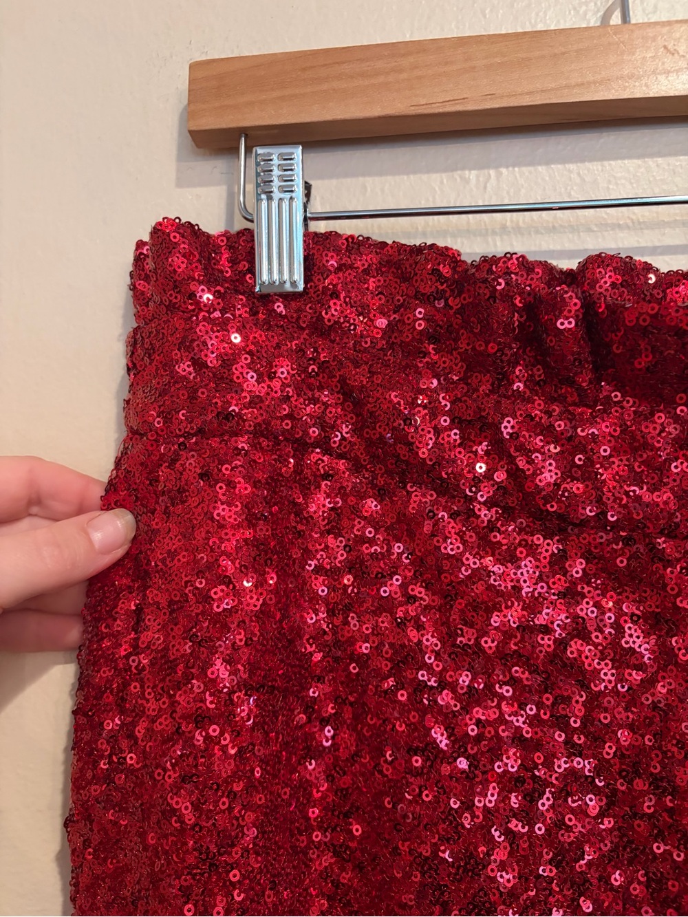 Jingle All The Way Red Sequin Party Track Pants, w/ Velvet Bows and High Waist - Picture 5 of 9